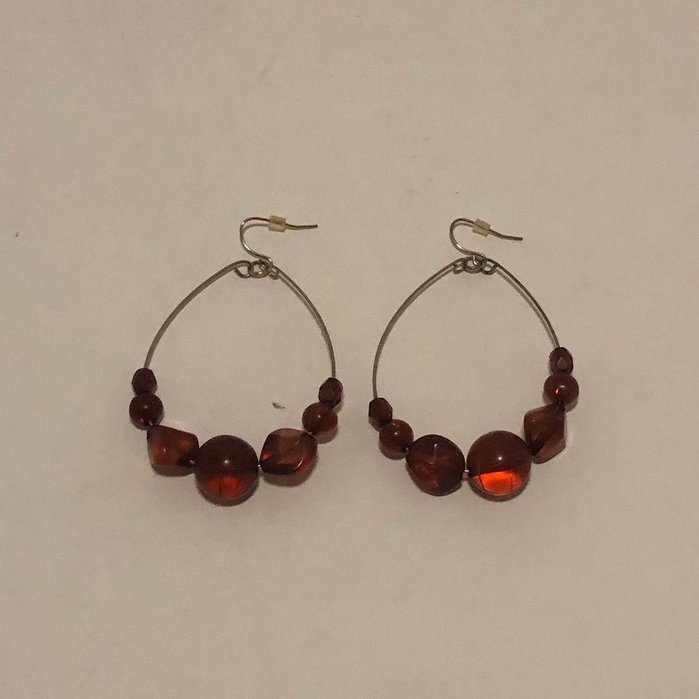 Elegant Brown Beaded Hoop Earrings